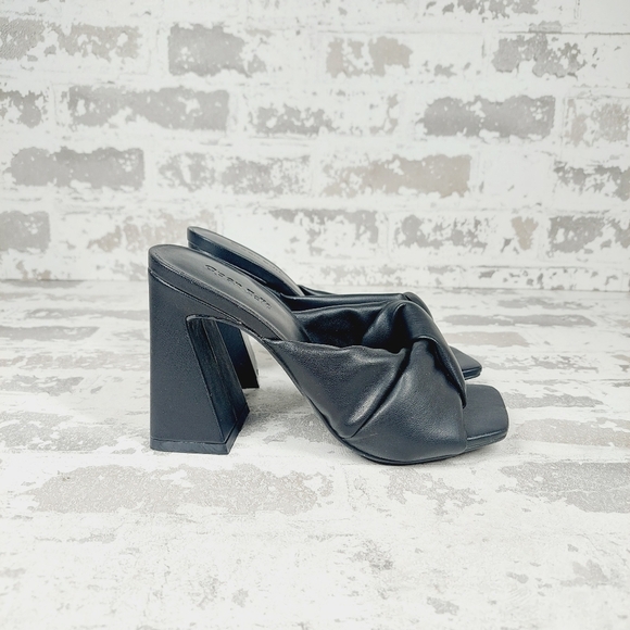 NEW Open Edit Saydee Black Slip On Square Toe Block Heel Sandals F664 - Picture 6 of 9